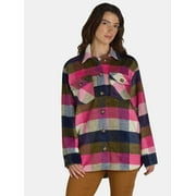Time and Tru Women's Plaid Button Front Shacket, XS-L