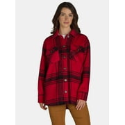 Time and Tru Women's Plaid Button Front Shacket, XS-XXXL