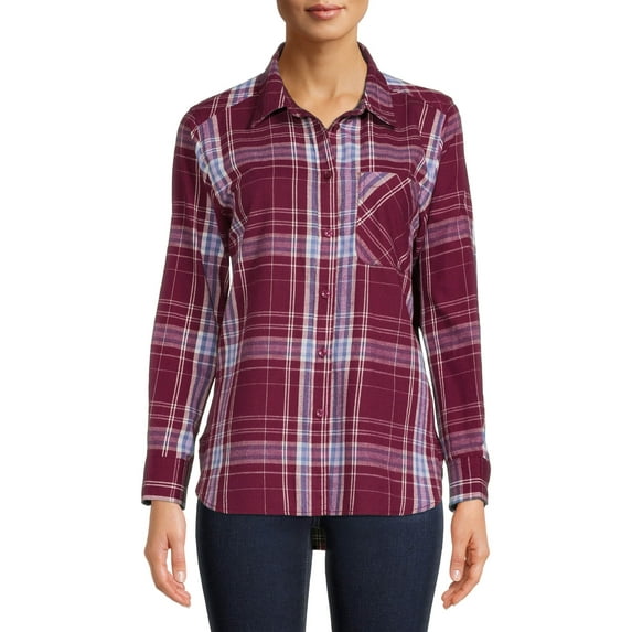Time and Tru Women's Plaid Button Front Shirt