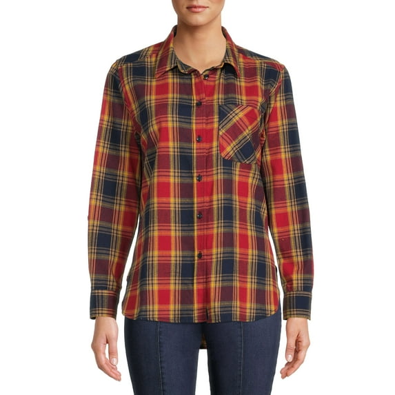 Time and Tru Women's Plaid Button Front Shirt
