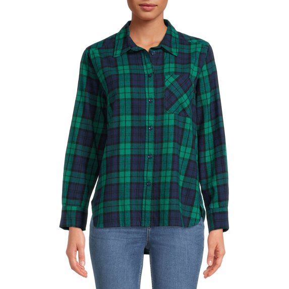 Time and Tru Women's Plaid Button Front Shirt
