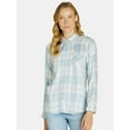 thumbnail image 1 of Time and Tru Women's Plaid Button Front Soft Shirt with Long Sleeves, Sizes S-XXXL, 1 of 5