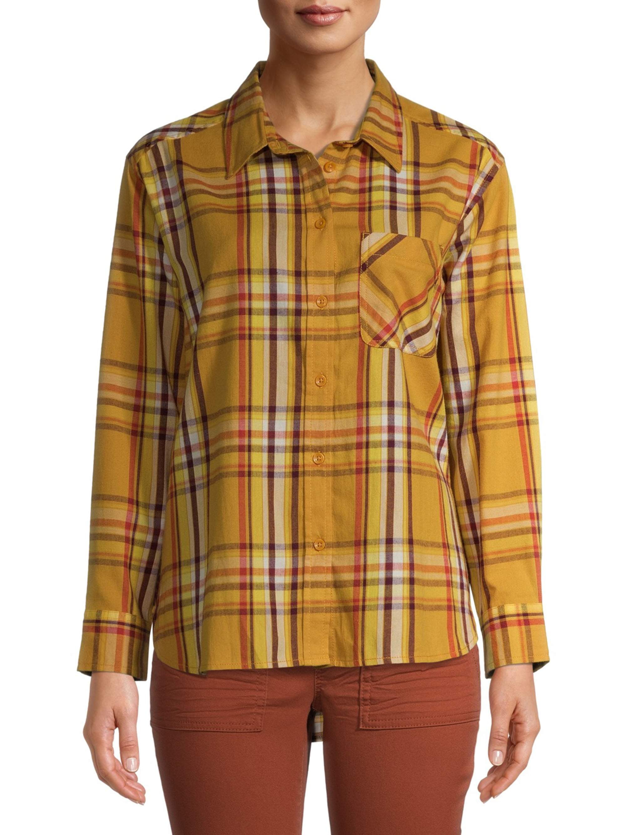 Time and Tru Women's Plaid Flannel Button Front Shirt