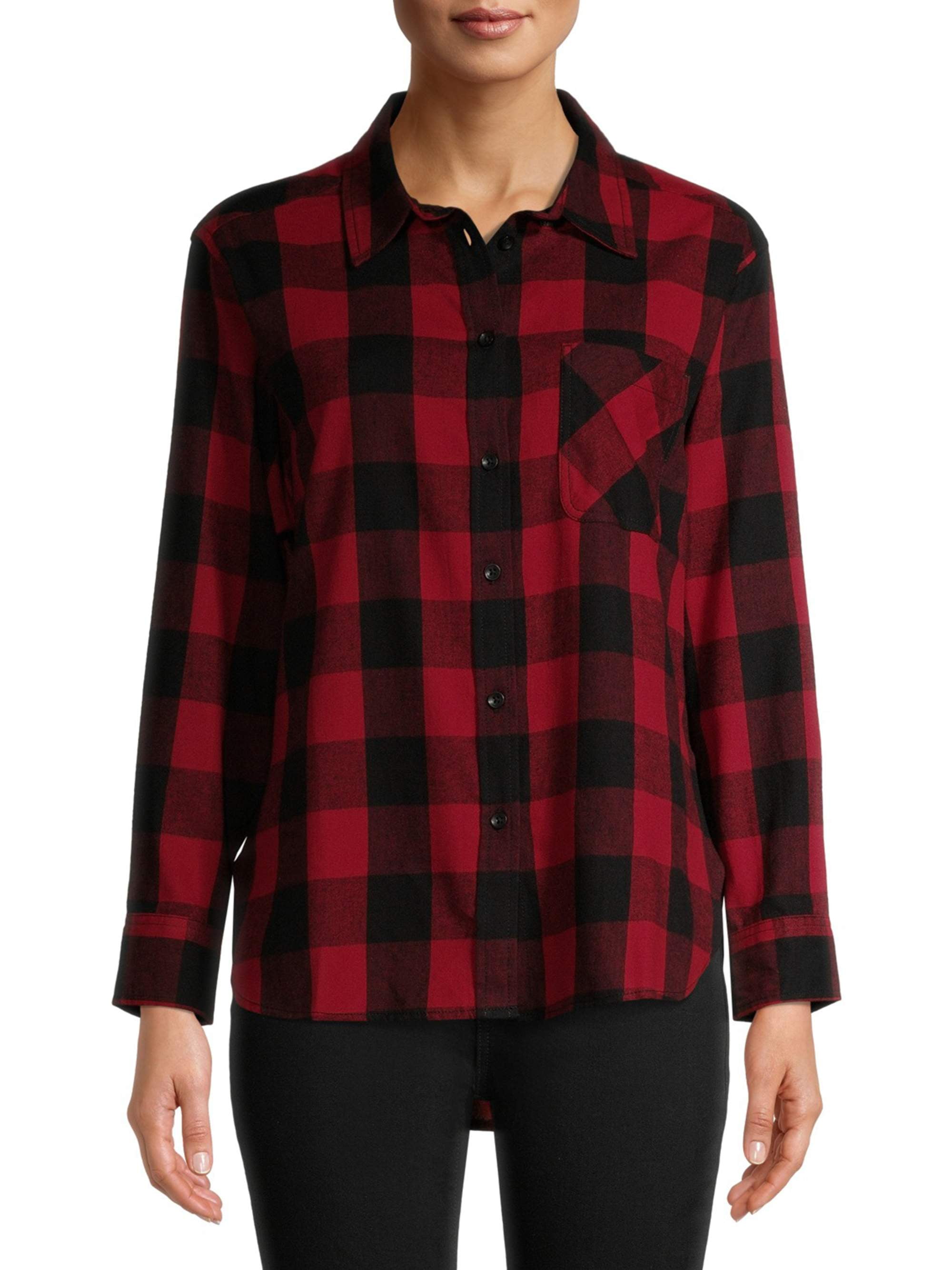 Time and Tru Women's Plaid Flannel Button Front Shirt
