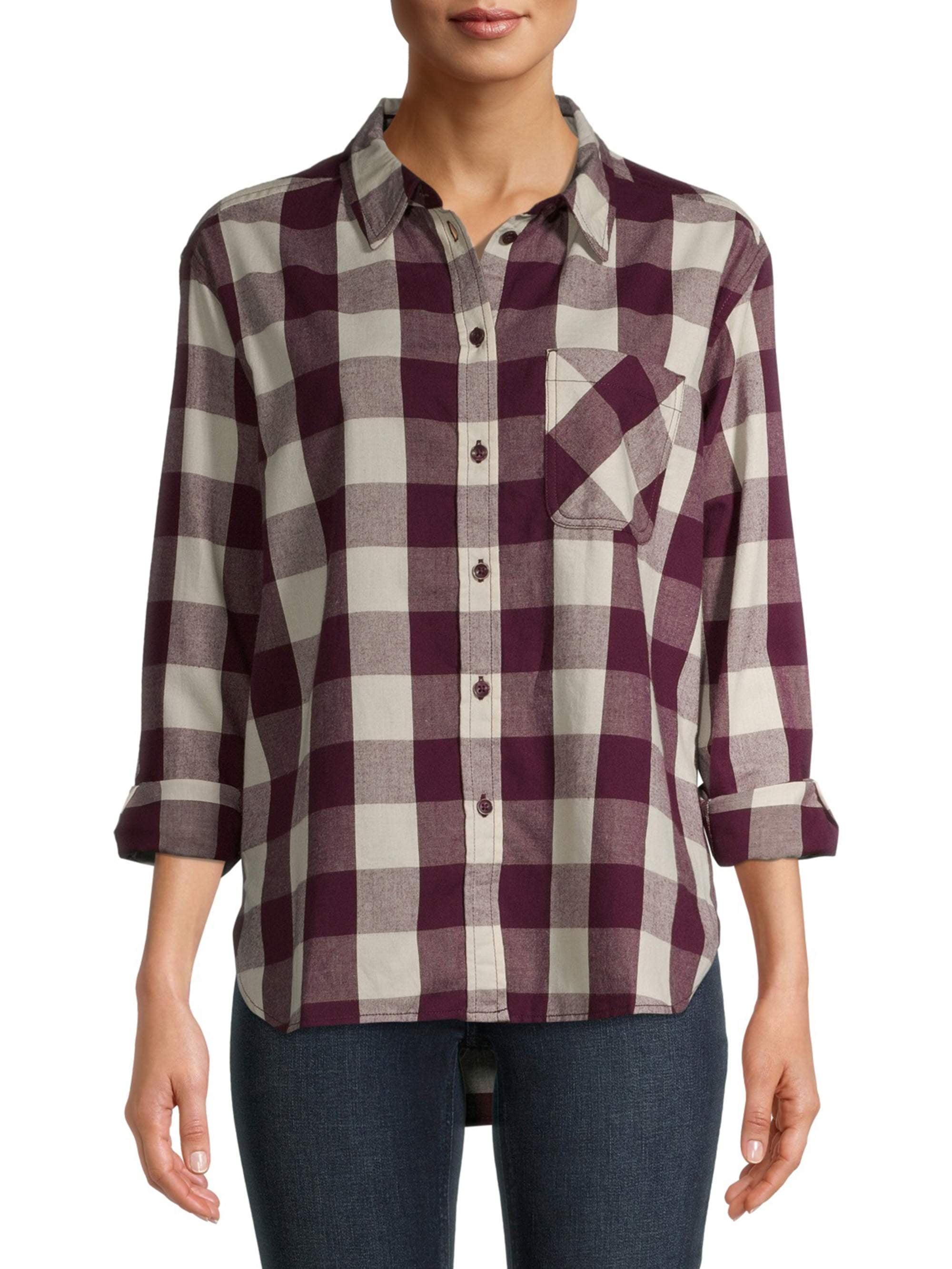 Time and Tru Women's Plaid Flannel Button Front Shirt