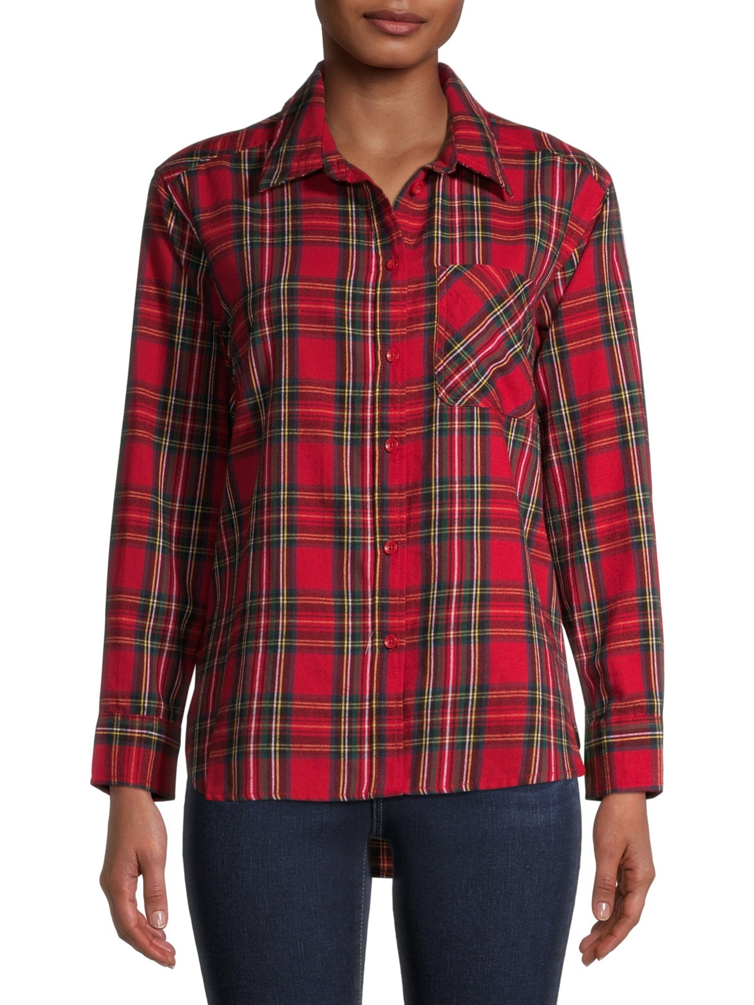 Time and Tru Women's Plaid Flannel Button Front Shirt