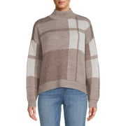 Time and Tru Women's Plaid Mock Neck Sweater