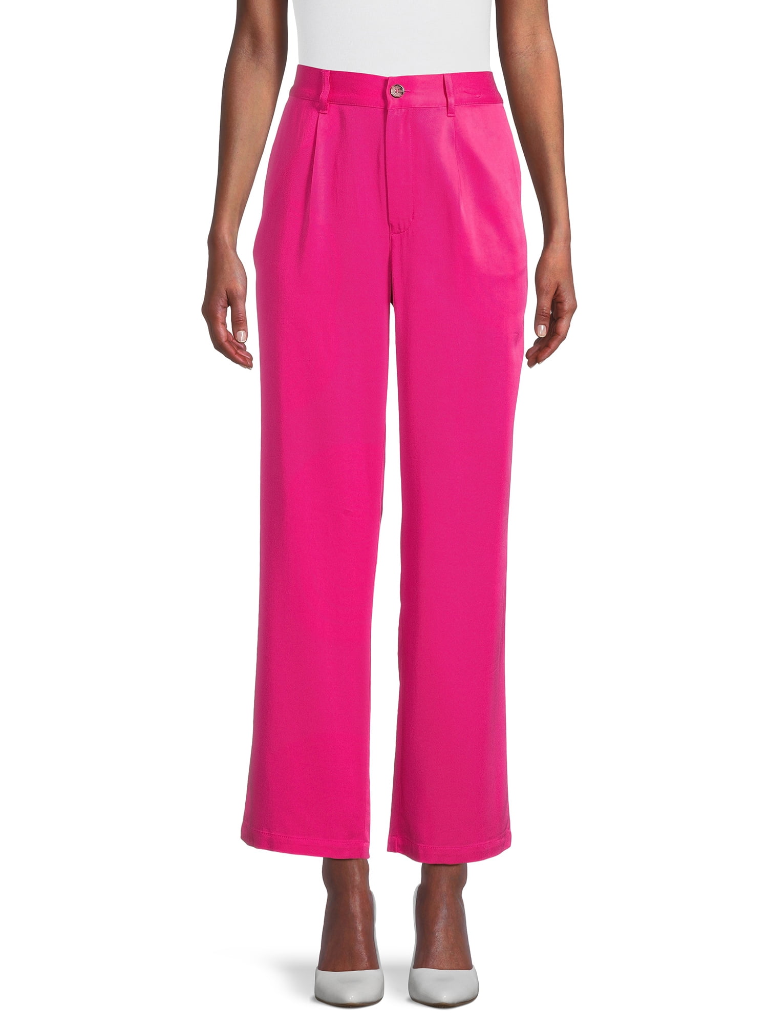 Time and Tru Women's Pleated Wide Leg Pants with Side Slant
