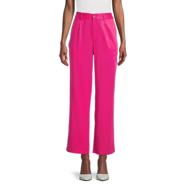 Time and Tru Women's Pleated Wide Leg Pants with Side Slant Pockets, 30