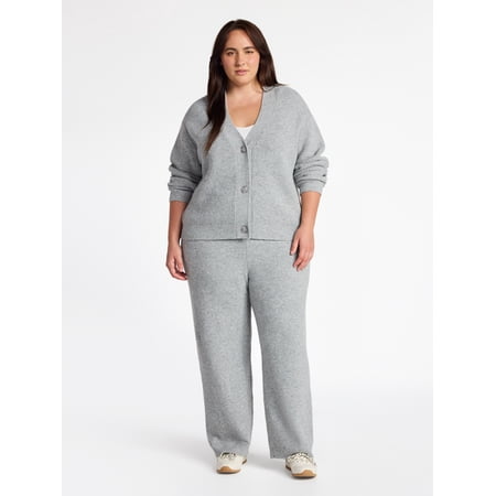 Time and Tru Women's and Women's Plus Cardigan and Pants Sweater Set, 2-Piece, Sizes XS-4X