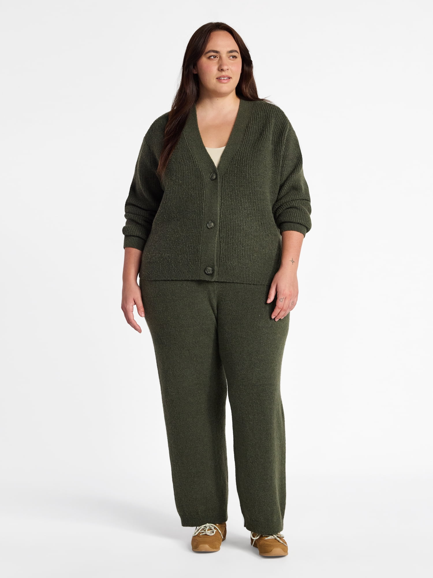 Time and Tru Women's and Women's Plus Cardigan and Pants Sweater Set, 2-Piece, Sizes XS-4X