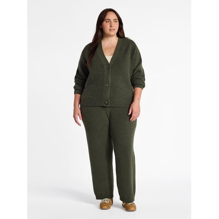 Time and Tru Women's and Women's Plus Cardigan and Pants Sweater Set, 2-Piece, Sizes XS-4X
