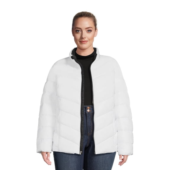 Time and Tru Women's Plus Chevron Midweight Puffer Jacket, Sizes XS-3X