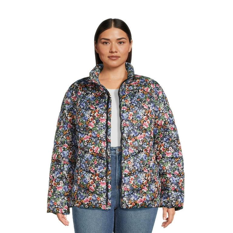 Time and Tru Women s Plus Chevron Midweight Puffer Jacket Sizes XS 3X Walmart