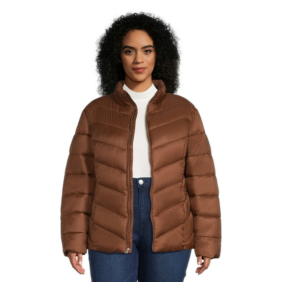 Time and Tru Women's Plus Chevron Midweight Puffer Jacket, Sizes XS-3X