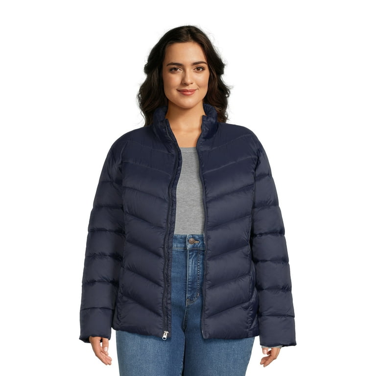 Time and Tru Women s Plus Chevron Midweight Puffer Jacket Sizes XS 3X Walmart