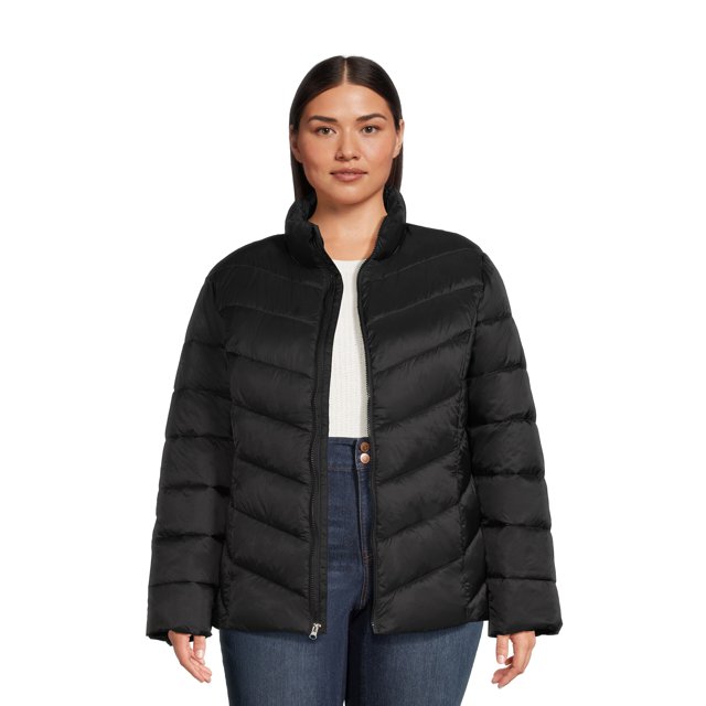 Find Your Perfect Time and Tru Women's Plus Chevron Midweight Puffer