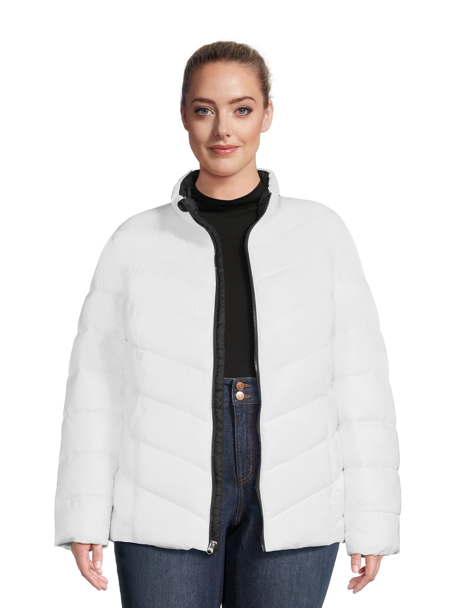 Time and Tru Women's Plus Chevron Puffer Jacket, Sizes XS-3X - Walmart.com
