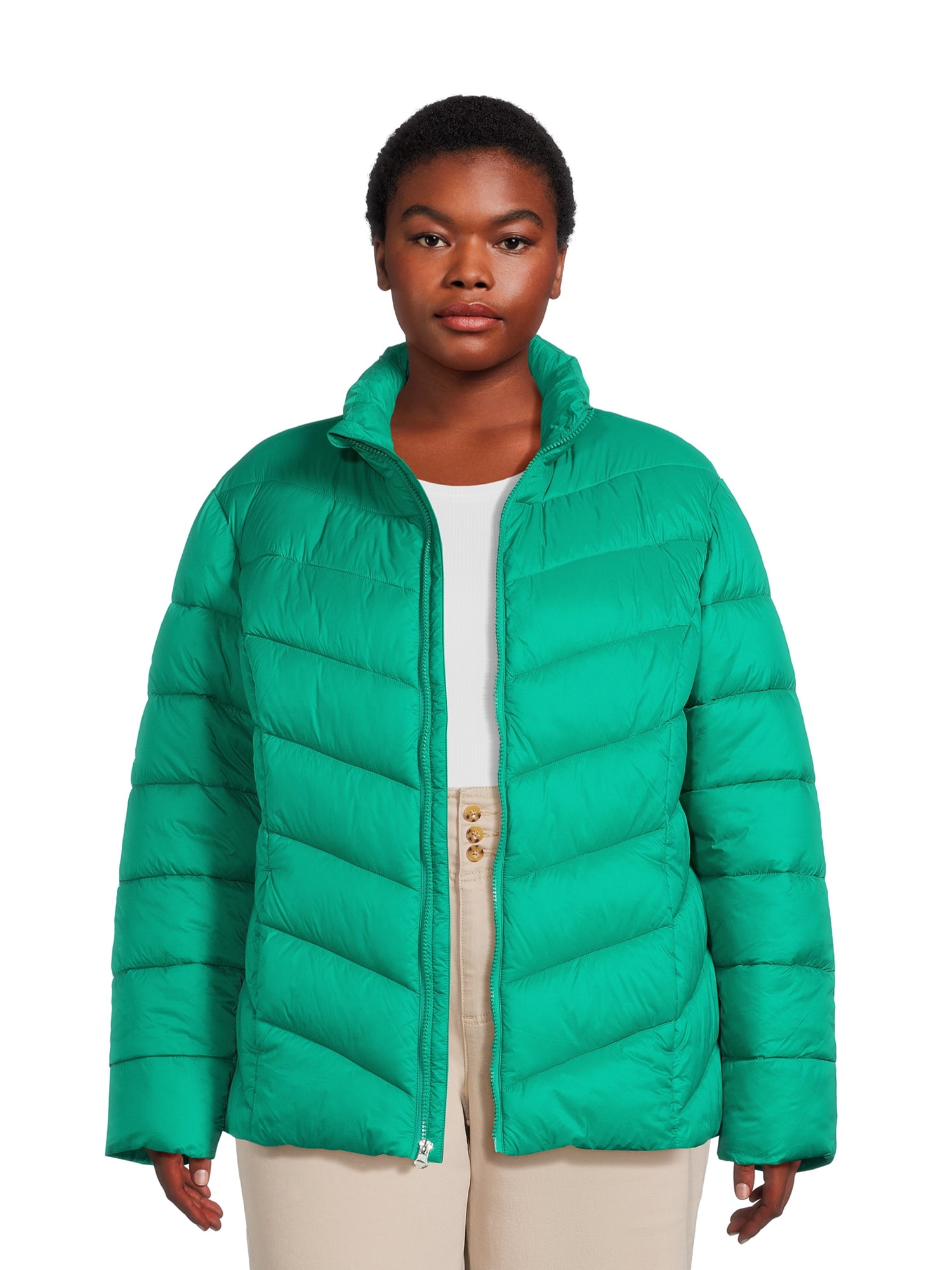 Time and Tru Women's Plus Chevron Puffer Jacket