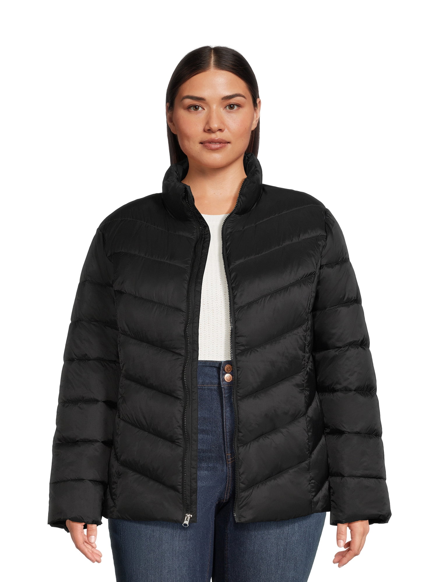 Time and Tru Women's Plus Chevron Puffer Jacket