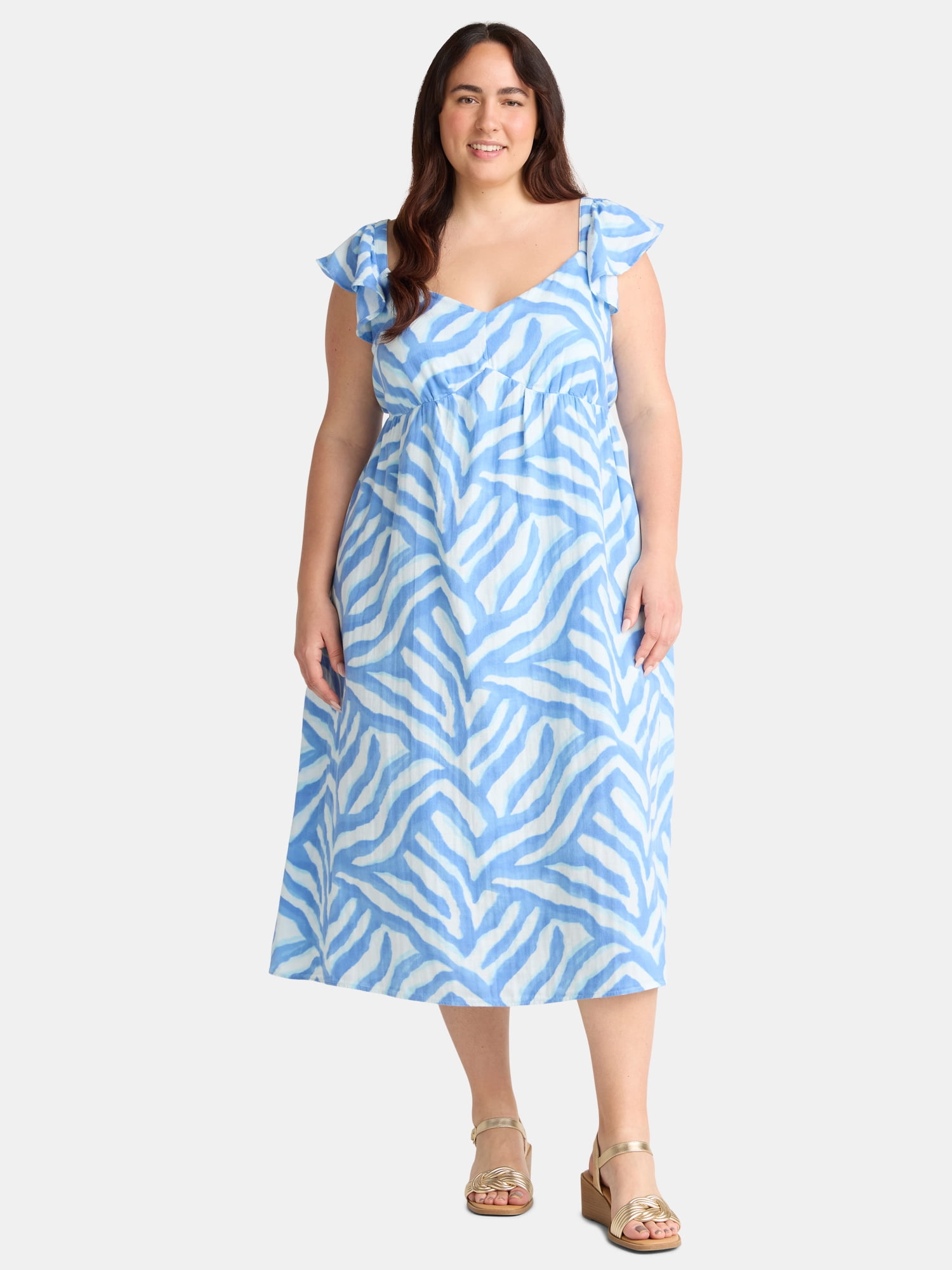 Robe Midi Femme Rifle New Time & Tru - Imprimé Floral Orange - Taille Plus XXL (20) - Neuve Avec Étiquettes