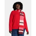 thumbnail image 1 of Time and Tru Women's Plus Ribbed Sweater and Stripe Scarf Set, 2 Piece, Sizes 1X-4X, 1 of 6