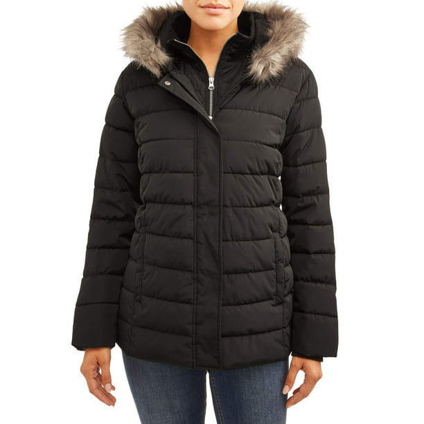 Time and Tru Women's Plus Quilted Puffer Coat with Hood - Walmart.com