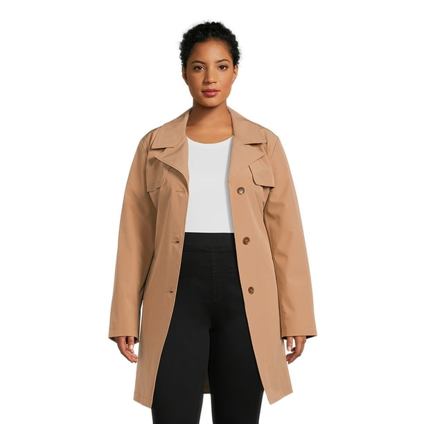 Time and Tru Women's Plus Size Belted Trench Coat, Sizes XS3X