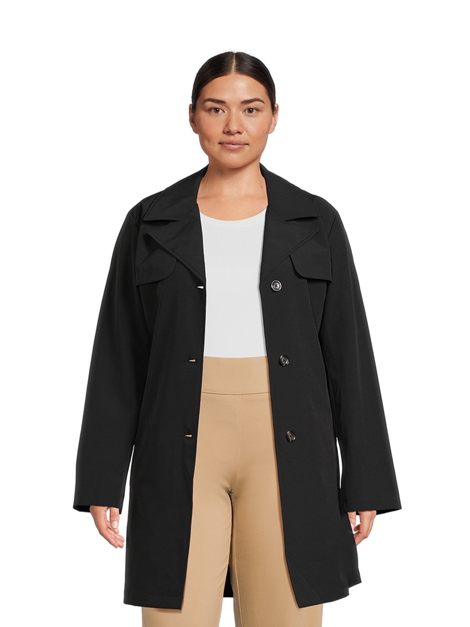 Time and Tru Women's Plus Size Belted Trench Coat, Sizes XS3X