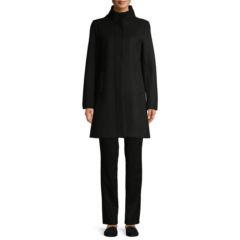 Time and Tru Women s Plus Size Faux Wool Funnel Neck Coat Walmart