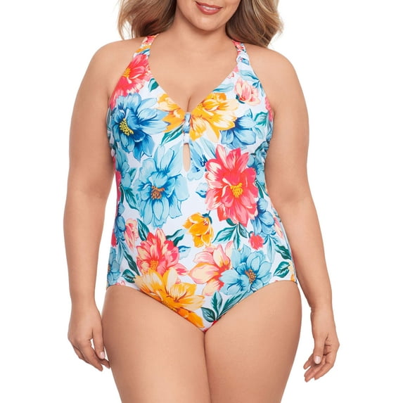Time and Tru Women's Plus Size Kasbah Floral One Piece Swimsuit