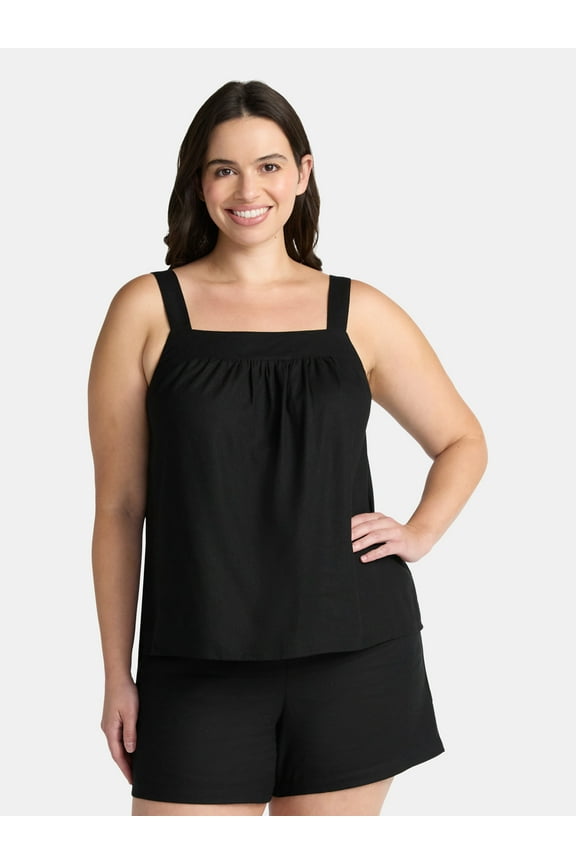 Women's Linen Blend Tank Top and Shorts Set, 2-Piece, Sizes XS-4X