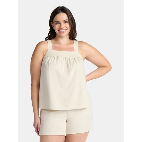 Women's Linen Blend Tank Top and Shorts Set, 2-Piece, Sizes XS-4X
