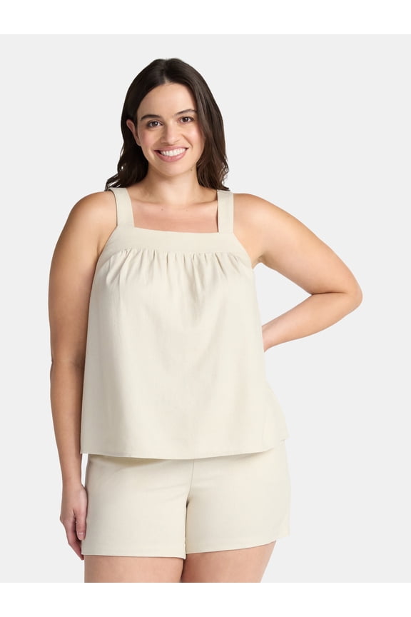 Women's Linen Blend Tank Top and Shorts Set, 2-Piece, Sizes XS-4X