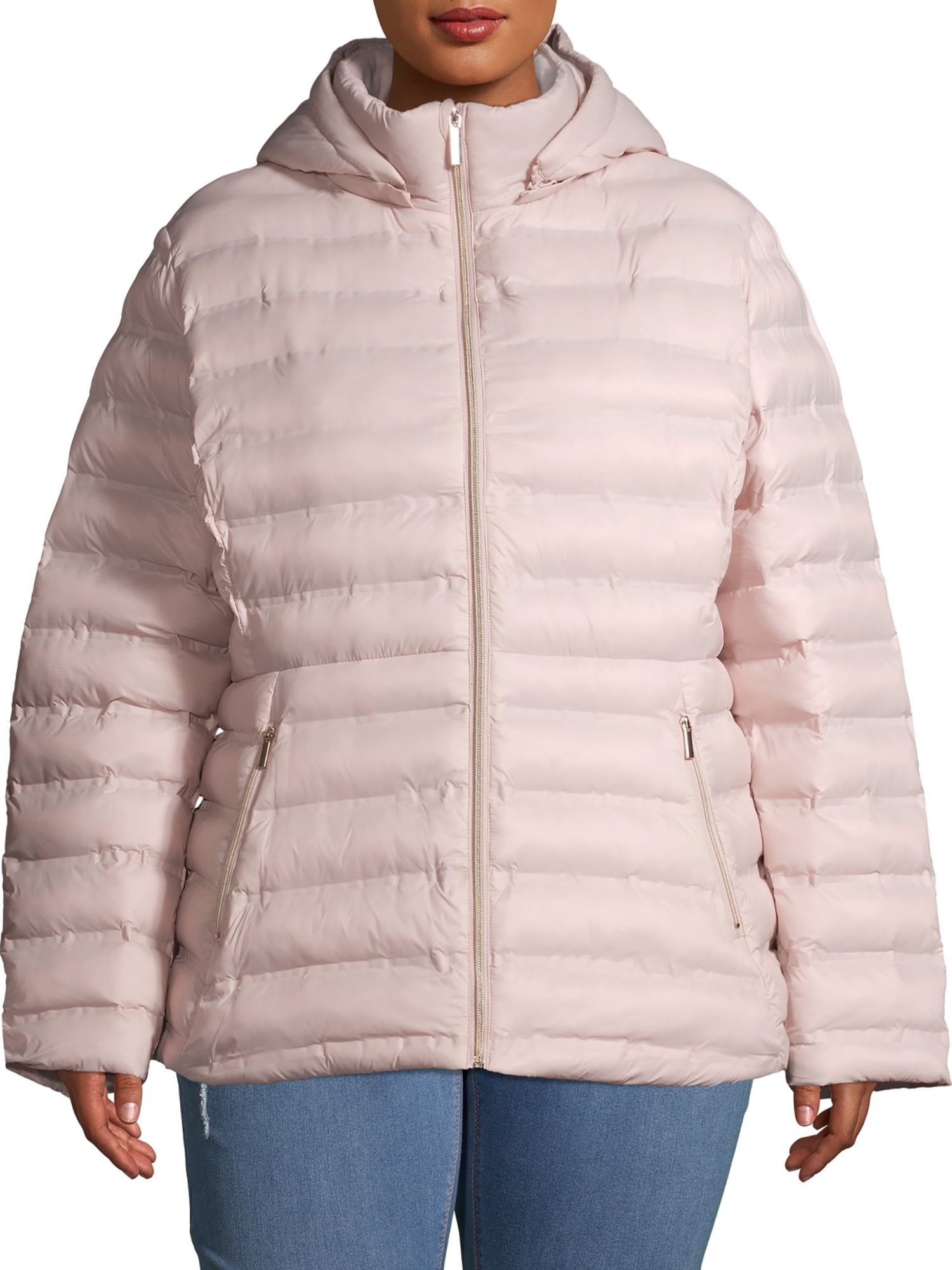 Time and Tru Women's Plus Size Packable Puffer Jacket with Hood
