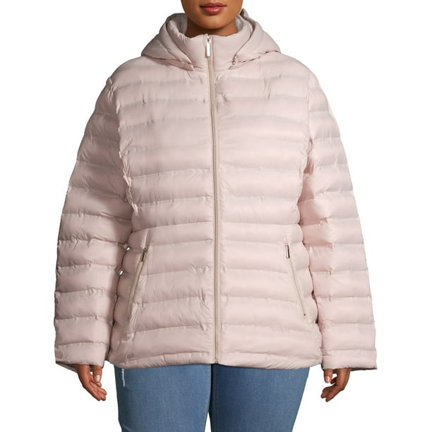 Time and Tru Women's Plus Size Packable Puffer Jacket with Hood