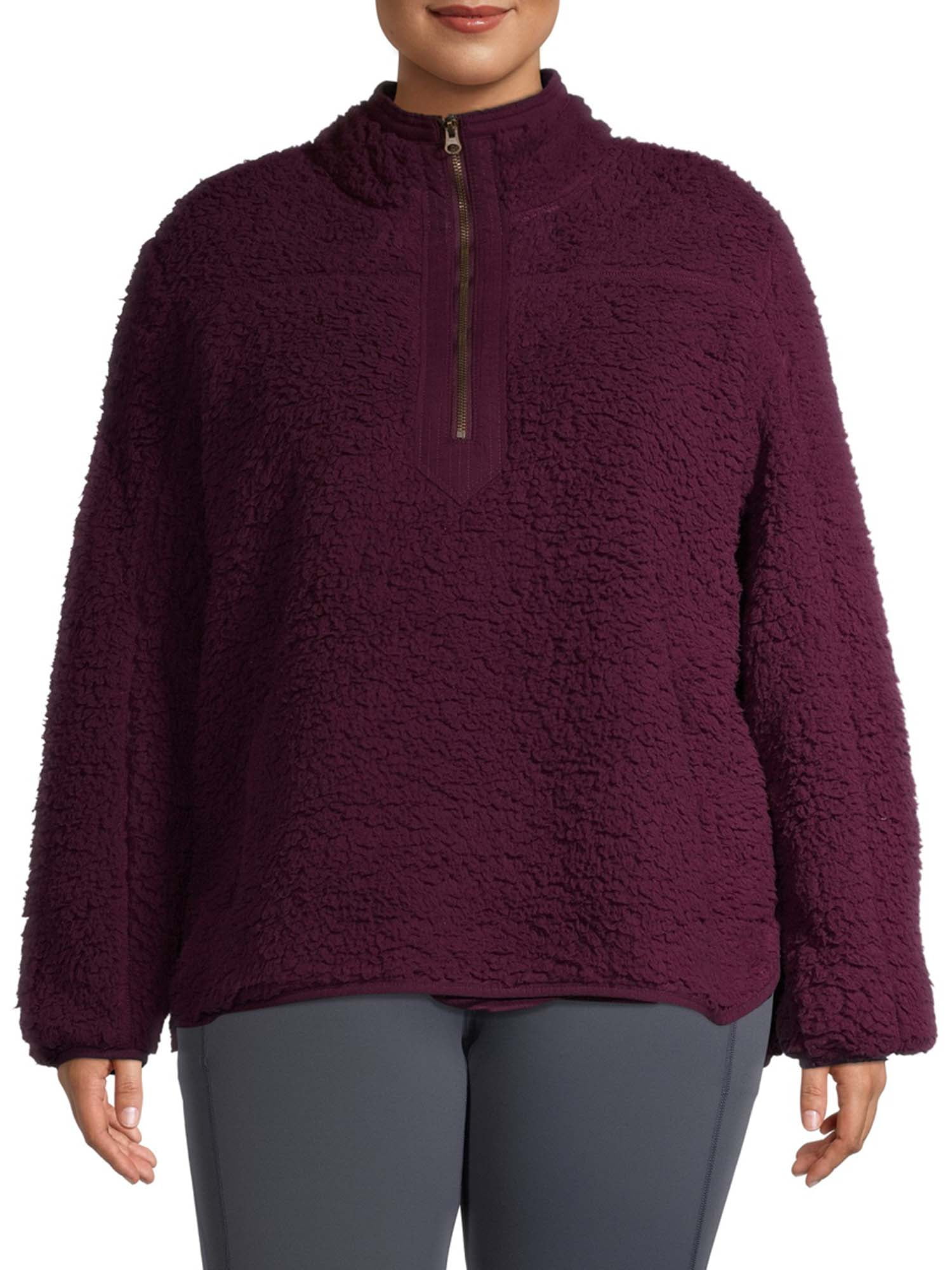 Time and Tru Women s Plus Size Quarter Zip Faux Sherpa Pullover