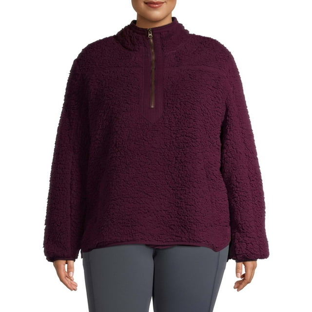 Time and Tru Women's Plus Size Quarter Zip Faux Sherpa Pullover ...