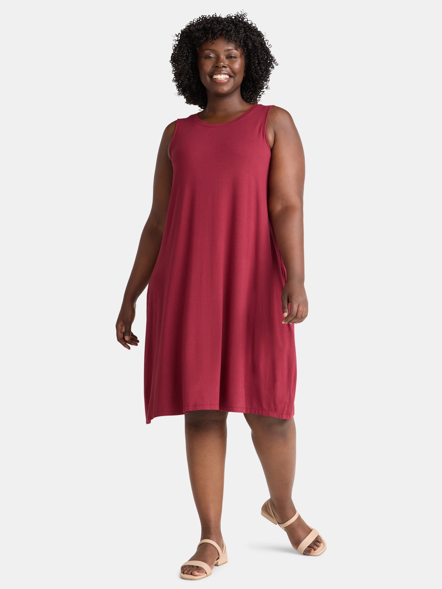Knit Swing Dress Time And Tru Women's Sleeveless Knit Swing Dress Mini With  Pockets