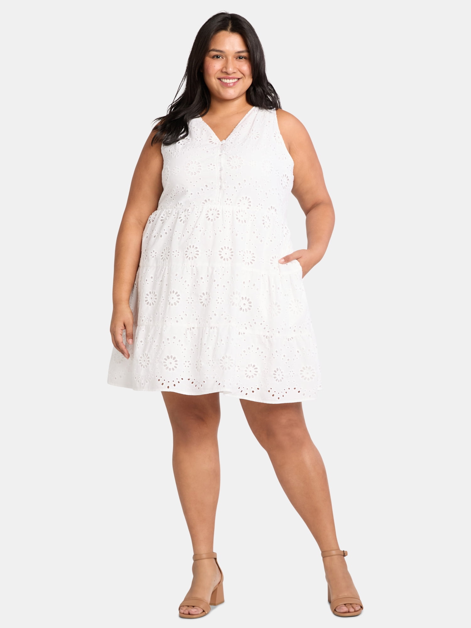 Time and Tru Women's Plus Sleeveless Eyelet Dress, Sizes 1X-4X