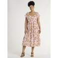 thumbnail image 1 of Time and Tru Women's Plus Textured Striped Flutter Midi Dress, Sizes 1X-4X, 1 of 4