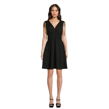 Time and Tru Women's and Women's Plus Tie Shoulder Mini Dress, Sizes XS-4X
