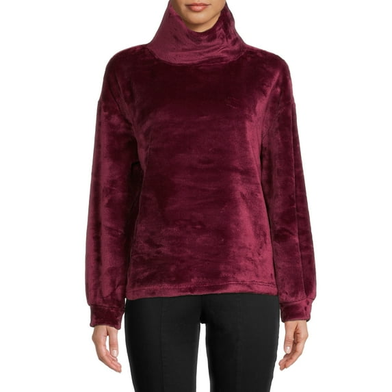 Time and Tru Women's Plush Cowl Neck Pullover