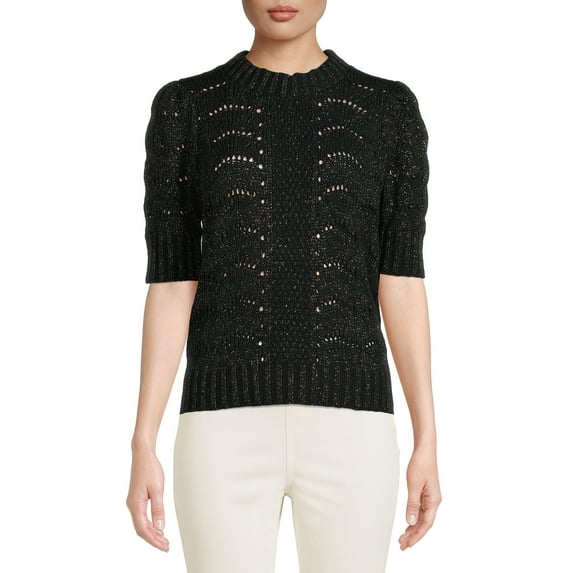 Time and Tru Women's Pointelle Knit Short Sleeve Sweater
