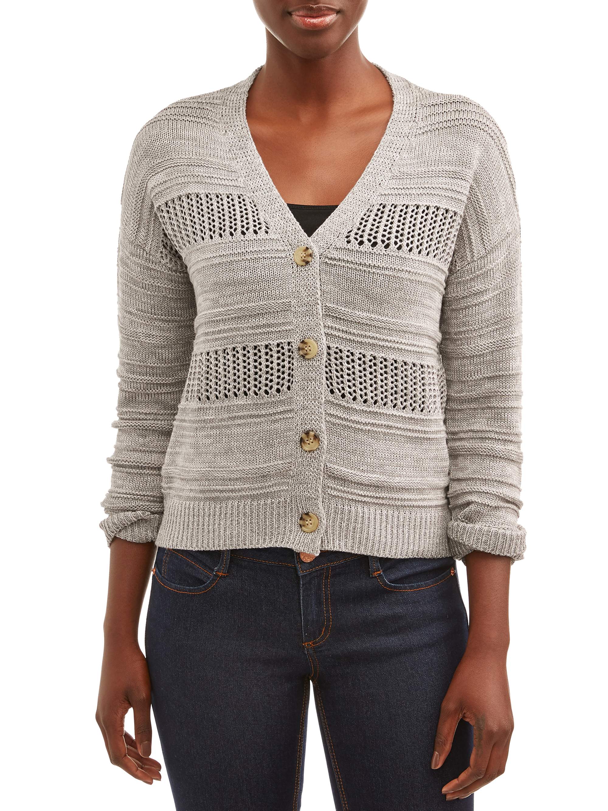 Time and Tru Women's Pointelle Mix Button Front Cardigan - image 1 of 4