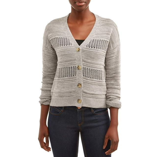 Time and Tru Women's Pointelle Mix Button Front Cardigan