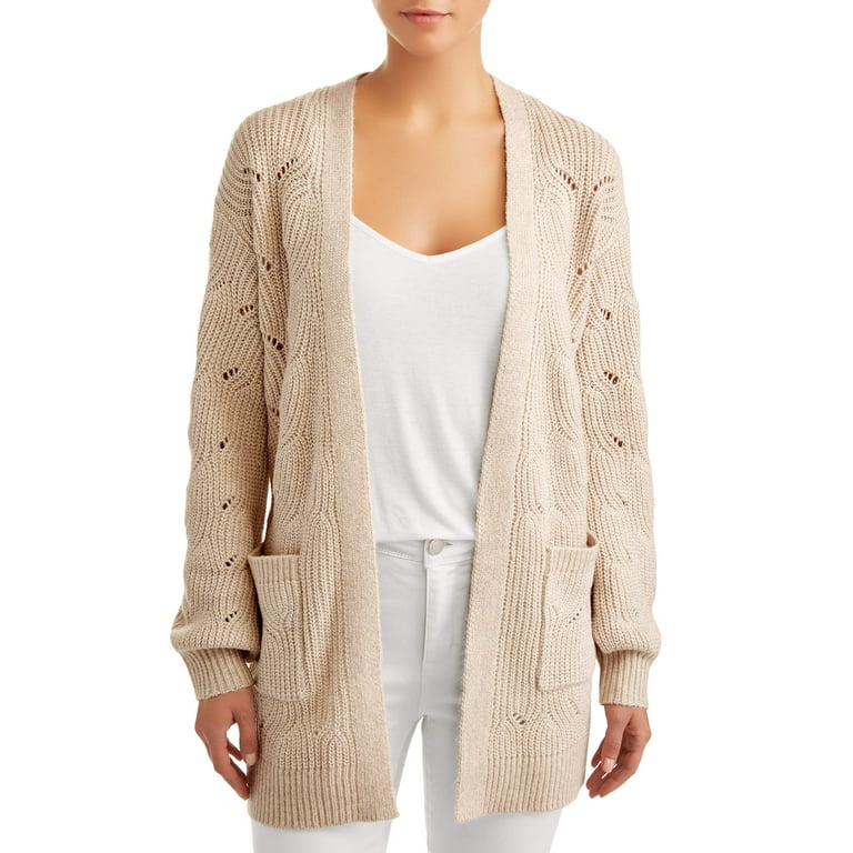 Time and Tru Women s Pointelle Open Cardigan Walmart