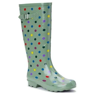Time and Tru Women's Polka Dot Buckle Rain Boots