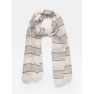 Time and Tru Women's Polyester Stripe Oblong Scarf, One Size, Lt Ivory