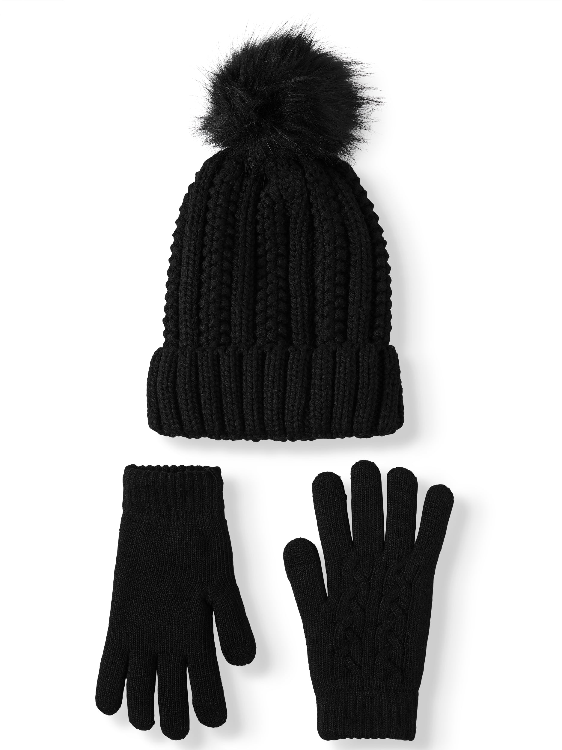 Time and Tru Women's Pom Beanie and Gloves Gift Set